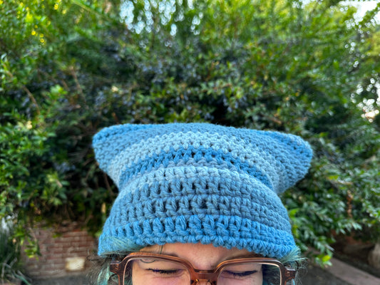 Blue Striped Cat Ear Beanie