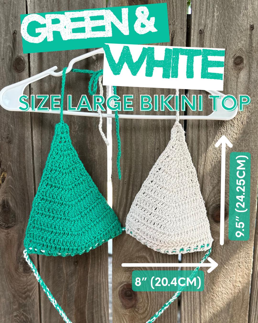 Green & White Size L Bikini Top
