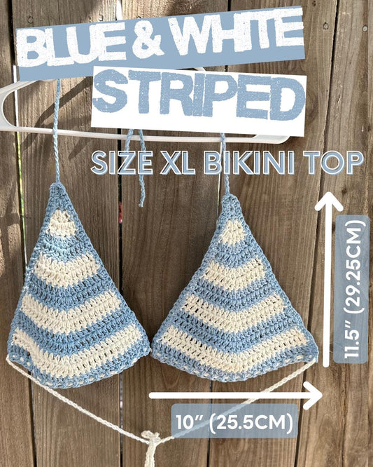 Blue & White Striped Size XL Bikini Top
