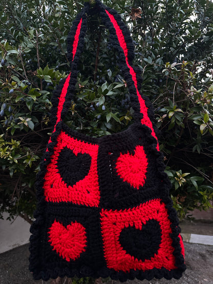 Red & Black Heart Tote Bag