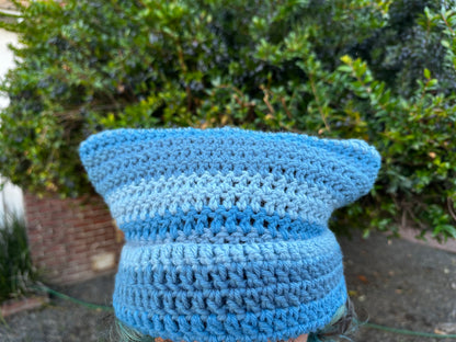 Blue Striped Cat Ear Beanie
