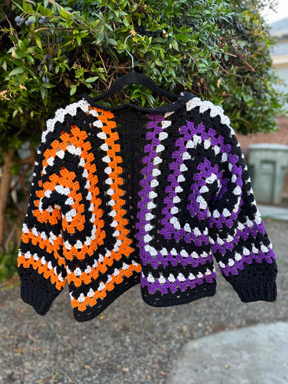 Medium Purple and Orange Hexagon Cardigan
