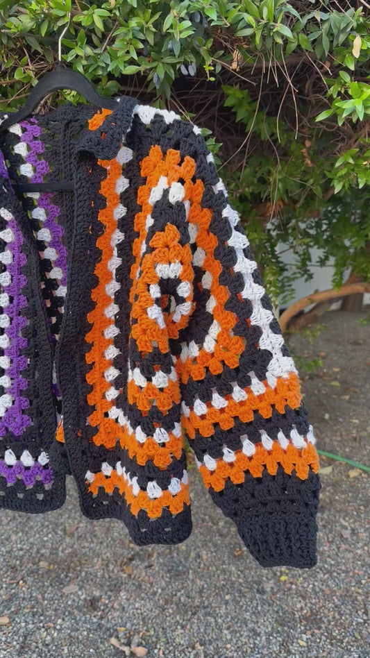 Medium Purple and Orange Hexagon Cardigan